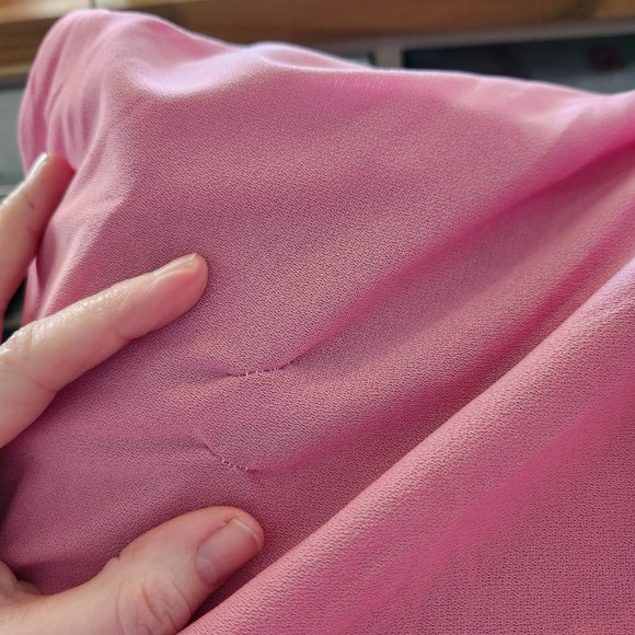 Vintage 1970's Rose Pink Shift Dress with Ruffle Cuffs & Hem - Picture 12 of 13